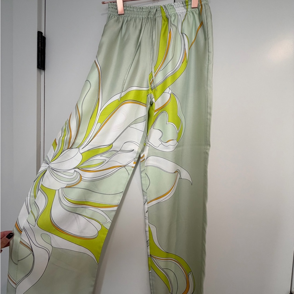 Tory Burch Green and White Wide Leg Pants